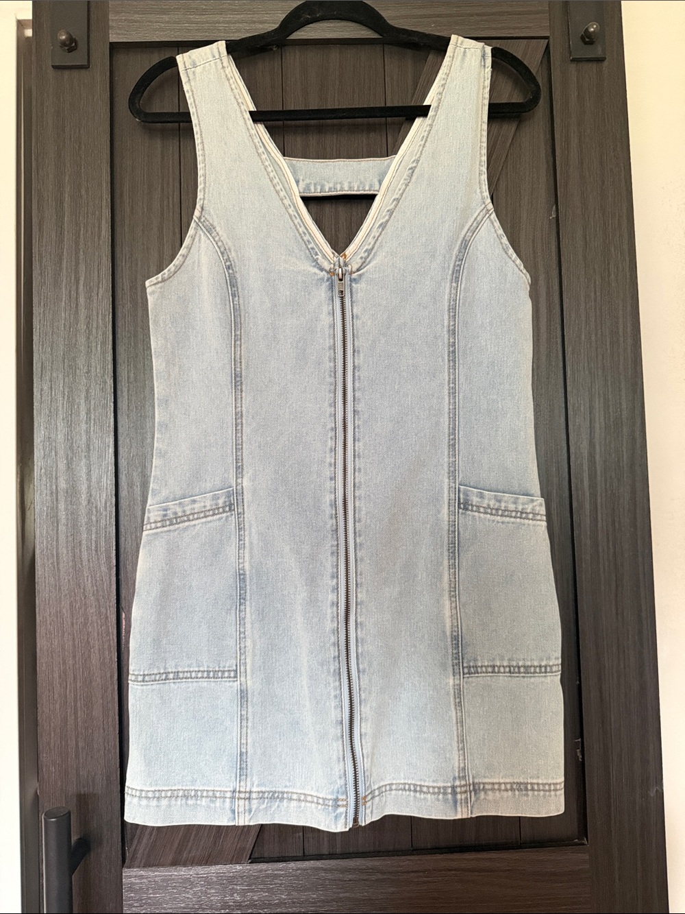 Light Wash Denim Zip-Front Dress